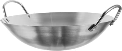 Roestvrijstalen Wok - Roerbakpan Koekenpan - Gelijkmatig Koken - Ronde Bodem - 32 cm - Zilver