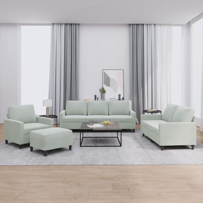 vidaXL - 4-delige - Loungeset - met - kussens - fluweel - lichtgrijs