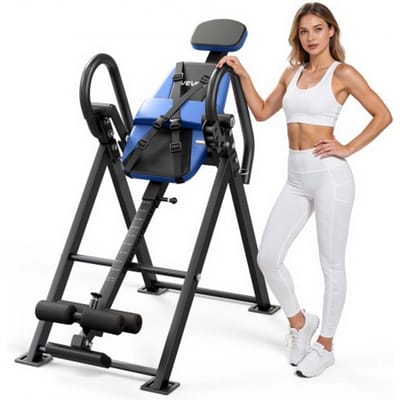 VEVOR Inversietafel tot 126 kg, robuuste inversietafel met dubbel rolvergrendelingsmechanisme, rugtrainer voor verlichting van rug- en nekklachten, armleuningen in 3 standen en verstelbare voetsteun, blauw
