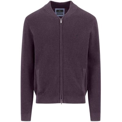Fynch-Hatton Vest College Collar Solid Color Structure Supersoft Cotton Aubergine / male