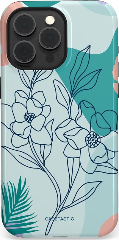 Casetastic Hoesje Geschikt voor Apple iPhone 15 Pro Max Magsafe - Stijlvolle Beschermende Duo-layer Case - Zeegroen Bloemenfestijn