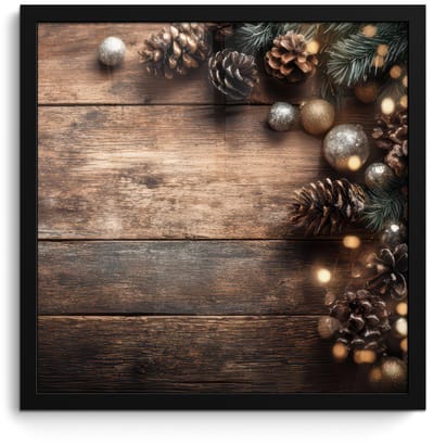 Poster in lijst - Fotolijst 40x40 cm - Posters - Kersthoekdecoratie - Dennenappels - Lichtjes - Posterlijst zwart - Decoratie - Wanddecoratie woonkamer - Muurdecoratie slaapkamer - Kerstversiering - Kerstdecoratie voor binnen - Kerstmis
