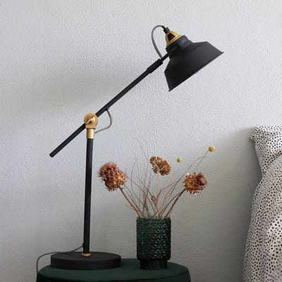 Zwart Gouden Tafellamp Nove 1321ZW - Draaibaar & Kantelbaar, Hoogte tot 67cm, Diameter 18cm, Metaal & Kunststof, Merk: Mexlite