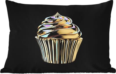 Buitenkussens - Tuin - Cupcake - Eten - Goud - Zwart - 50x30 cm
