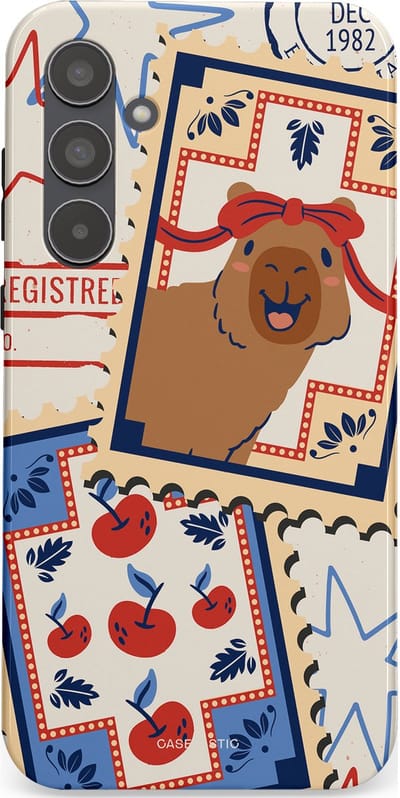 Casetastic hoesje geschikt voor Samsung Galaxy A55 - Dubbellaagse bescherming - Kerst Capibara Post van de Noordpool - Fashion Case - Lichtgrijs Zand Terracotta