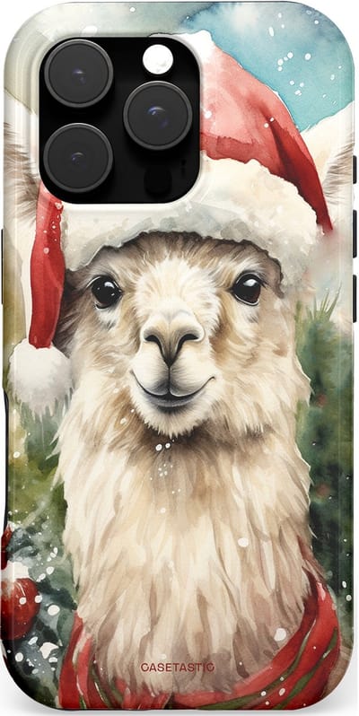 Casetastic hoesje geschikt voor Apple iPhone 16 Pro - MagSafe - Dubbellaagse bescherming - Kerst Lama - Fashion Case - Taupe Lichtgrijs Donkergrijs Saliegroen