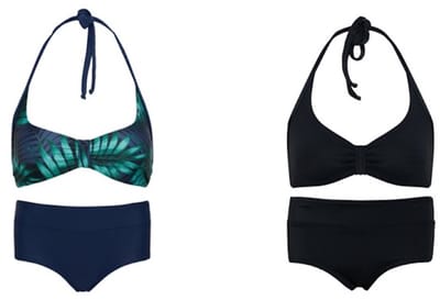 Set van 2 bikini hipster broekje en haltertopje Tropical leaf / Zwart 140-146