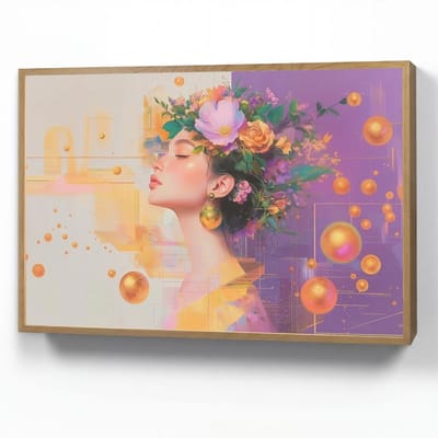 Wandlamp 90x60 cm - Oplaadbaar - Abstract - Vrouw - Bloemenkroon - Goud - Wandlampen binnen woonkamer - Slaapkamer lamp - Decoratieve nachtlamp - Vloerlamp draadloos