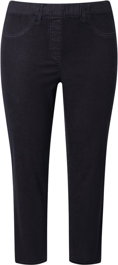Ulla Popken - Dames - 7/8-broek Sienna gerafelde zoom smalle pijpen - Zwart - Maat 42