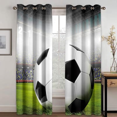 3D Voetbal Serie Patroon Gordijnen Sport Thema Dunne Gordijnen Gordijnen Voor Woonkamer Slaapkamer Jongens Kinderkamer Woondecoratie 100W130H(CM)40x51in&Grommet Top