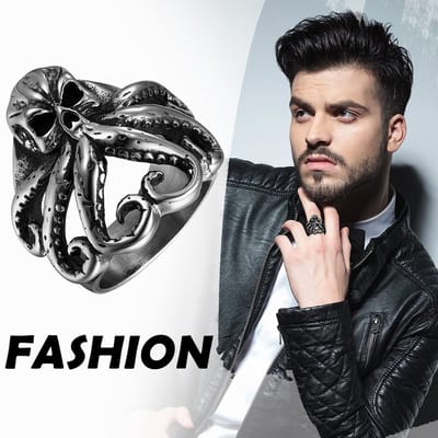 JewelryWe Mannen Retro Octopus Schedel Ring Noorse Viking Piraat Schedel Hoofd Ring Rvs Gothic Punk Biker Ringen Band
