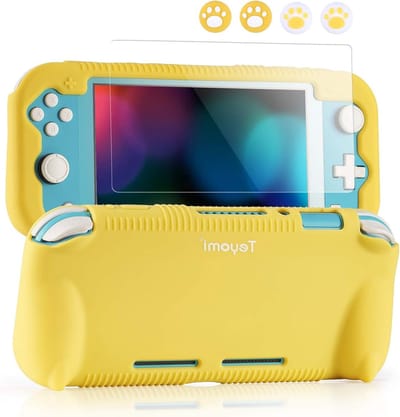 Beschermende Case voor Nintendo Switch Lite met Tempered Glass Screen Protector, Schokbestendig en Krassenbestendig met 4 Handgrepen en Duimbescherming