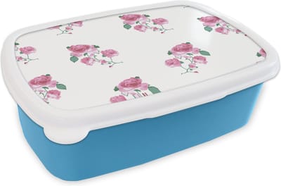 Broodtrommel Blauw - Lunchbox - Brooddoos - Rozen - Patronen - Bloemen - 18x12x6 cm - Kinderen - Jongen