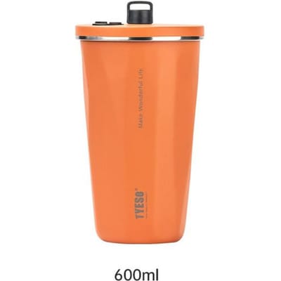 600ml Draagbare Koffiebeker Tyeso Roestvrijstalen Thermosfles met Rietje Zomer Koude Drankbeker Studenten Vacuüm Geïsoleerde Fles 600ml beige