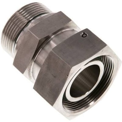 38S & G1-1/2'' RVS Rechte Draaidoorvoer Buitendraad 315bar FKM O-ring en Afdichtconus Verstelbaar ISO 8434-1