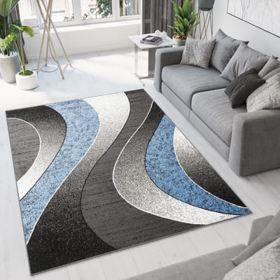 Tapiso Dream Vloerkleed Grijs Blauw Modern Golven Woonkamer Tapijt Maat- 180x250