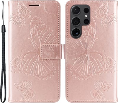 Coverup Hoesje - Geschikt voor Samsung Galaxy S24 Ultra Hoesje - Coverup Vlinders Book Case - Rose Gold