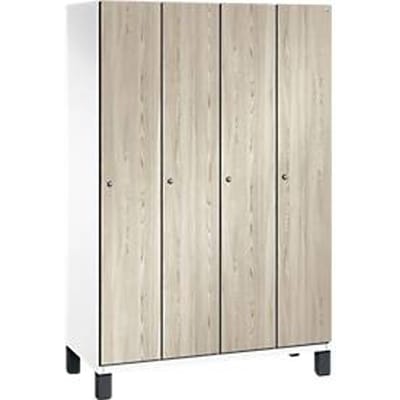 C+P locker Cambio, 4 vakken, op poten, B 1200 x D 525 x H 1980 mm, verkeerswit/ essenhout decor