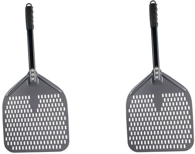 Geperforeerde Pizzaschep - Ideaal voor Pizzabakken - 2 Stuks - Aluminium en Hout - 12 inch - Draaischep voor pizzaoven en BBQ