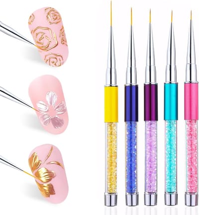 Set van 5 Professionele Nagelkwasten voor Nail Art, Perfect voor Nageldesign en Creatieve Nail Art Technieken (Maten: 7/9/11/14/19mm)