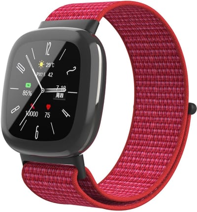 Strap-it Smartwatch bandje nylon met klittenband - Geschikt voor Fitbit Versa 4 / Fitbit Sense 2 - rood