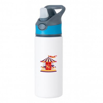 Hacebo® - Draaimolen waterfles met rietje blauw - Kind - Paarden liefhebbers - Kermis - attractie - water fles - 650ML