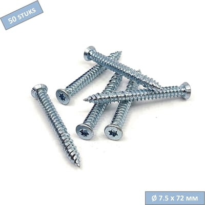 UFAST kozijnschroef Ø 7.5 x 72 mm - Platte kop - Verzinkt - Torx - 50 stuks
