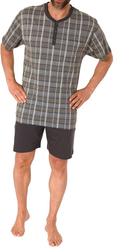 Herenpyjama Shorty Pyjama met korte mouwen en knoopsluiting in de nek - ook in grote maten