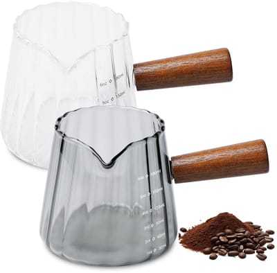 2 stuks espressokopjes met houten handvat, 180 ml, espresso glazen met V-vormige, glazen maatbeker met deksel, glazen maatbeker met houten handvat, espresso shotglas met houten handvat voor koffie