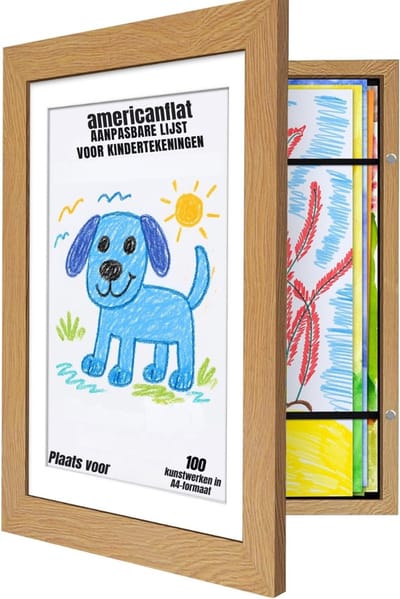 SVN®Wissellijst Kindertekening - Fotolijst - Luxe fotolijst voor kindertekeningen - Bruin- ‎26cm x 32cm x 3cm