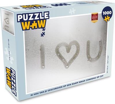 Puzzel Ik hou van je geschreven op een raam waar condens op zit - Legpuzzel - Puzzel 1000 stukjes volwassenen
