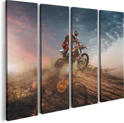Artaza Canvas Schilderij Vierluik Motorcross Op Een Heuvel Bij Zonsondergang - 80x60 - Foto Op Canvas - Canvas Print
