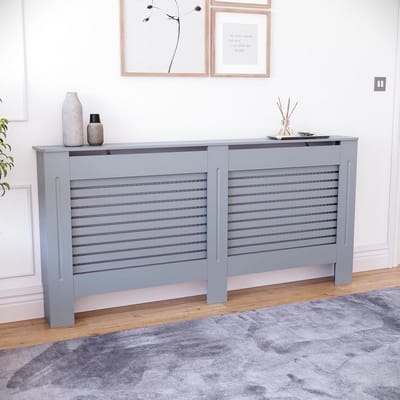 Extra Grote Radiatorafdekking Grijs - Moderne Latten Design - Eenvoudige Montage voor Woonkamer of Hal