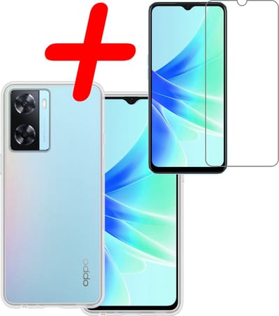 Hoesje Met Screenprotector - Geschikt voor OPPO A57 - Sterk & Shockproof - Back Cover - Siliconen Case - Telefoon Hoes - Transparant