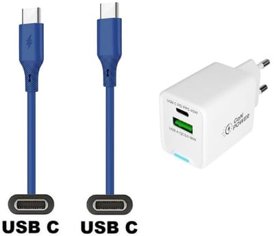 45W super snellader met 2 poorten + 1,0m USB C naar C kabel. Universele PD lader. Oplader adapter past op JBL CLUB 700BT / 950NC / ONE / ONE Pro+, Wave 100 / 200 / 300 / Beam/ Buds / Flex, Reflect Aero / Mini NC