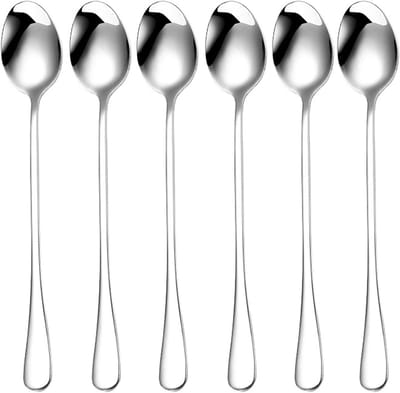 Set van 6 RVS Latte Lepels met Lange Handgreep voor Koffie, Dessert en Sundae - 19,5 cm Teaspoons