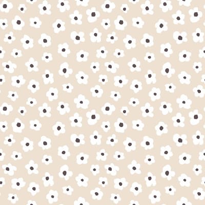 Behang - Kinderkamer – Bloemen – Beige - Wit - Babykamer - Kinderbehang – Bloemenbehang - 0,53 x 10,05 M