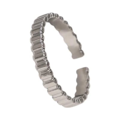 Aramat Jewels | Ringen | Verstelbare RVS Ring met Blokjes Motief - 3mm Breed | Zilverkleur | |3mm | Staal | Volwassenen | Verkleurd niet