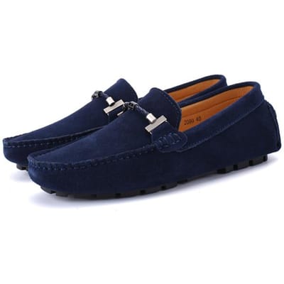 Nouvelles chaussures décontractées pour hommes, mocassins en daim souples pour hommes, mocassins de loisirs, chaussures de conduite pour hommes, chaussures paresseuses, chaussures plates faites à la main, confortables 38 bleu foncé