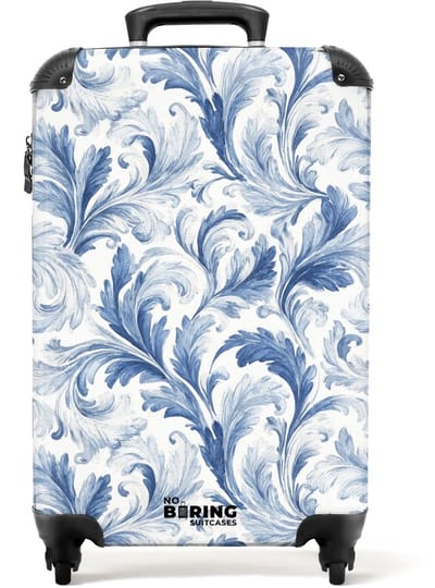 NoBoringSuitcases.com - Koffer - Barok bladeren patroon blauw - Past binnen 55x40x20 cm en 55x35x25 cm - Trolley handbagage - Valiezen met wieltjes volwassenen - Reiskoffer op wielen - Rolkoffer lichtgewicht