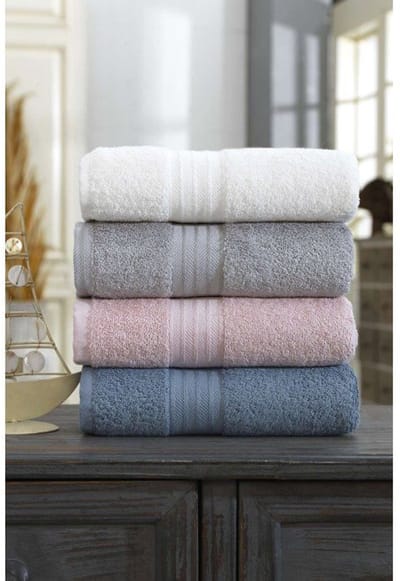 Ensemble de 4 serviettes à main - 50 x 85 cm - Blanc, Gris, Rose, Bleu
