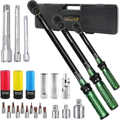 Momentsleutelset - Draaimomentsleutel set - Precisie Aandraaien - 26-delige Kit - 3-330 Nm - Groen