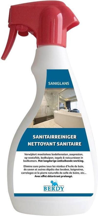 Berdy Saniglans – Sanitairreiniger & Kalkaanslag Verwijderaar – Streeploze Glans - 500ml – Voor Badkamer, Douche & Kranen