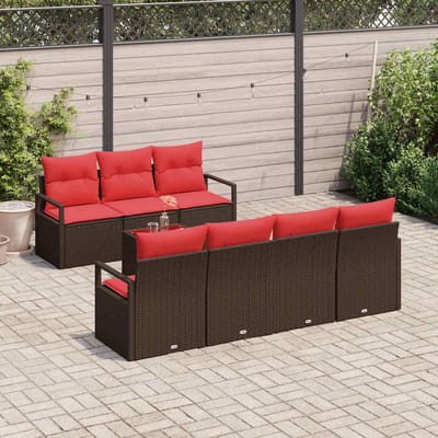 vidaXL - Tuinbank - Set - 8 - st - 7-Aantal - zitplaatsen - Beige - en - Rood