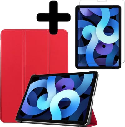 Hoesje - Geschikt voor Apple iPad Air 4 (2020) - 10.9 inch - 4e Generatie - Met Screenprotector - Hardcover Book Case - Trifold Bookcase Hoes - Hard Cover - Tablethoes - Rood