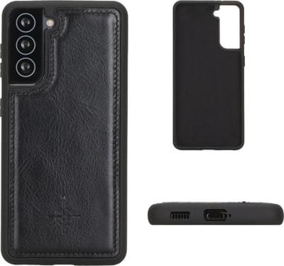 NorthLife - Geschikt voor Samsung Galaxy S21 - Backcover hoesje Echt Leer - Zwart