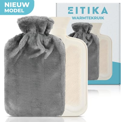 EITIKA Kruik - Warmwaterkruik met Hoes - Warmwaterzak - Rubber - 2 Liter - Tot 6 Uur Lang Warm - Anti-Lek