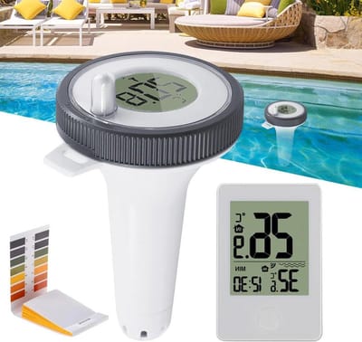 Draadloze Zwembadthermometer - Drijvende Thermometer Vijver - Waterkwaliteit Meten - 60 Meter Zendbereik - ± 1°C Nauwkeurigheid - Wit