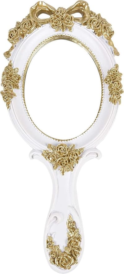 Handspiegel Prinses - Make-up spiegel - Ijdelheid Toepassing - Decoratief Rozenpatroon - 26.5 cm - Wit