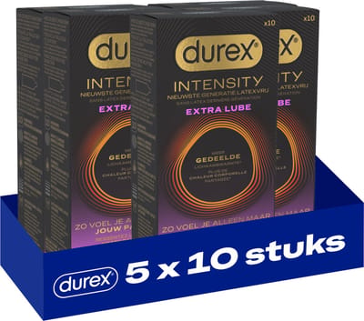 Durex Intensity Extra Glijmiddel Condooms - 10 stuks - Nieuwste generatie ultradunne, latexvrije condooms – Gedeelde lichaamswarmte x5